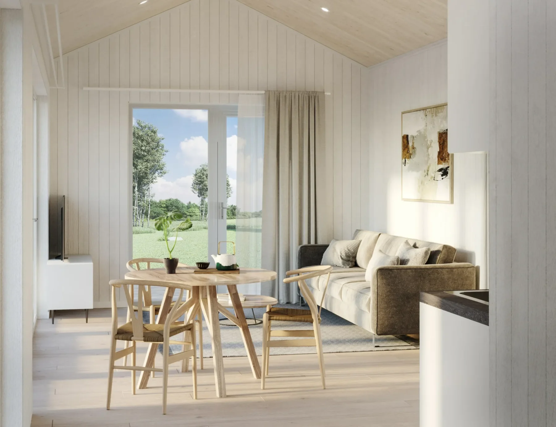 Helårsbolig_Klassisk_rak_40.1_Interior_stue_spiseplass_spotlights