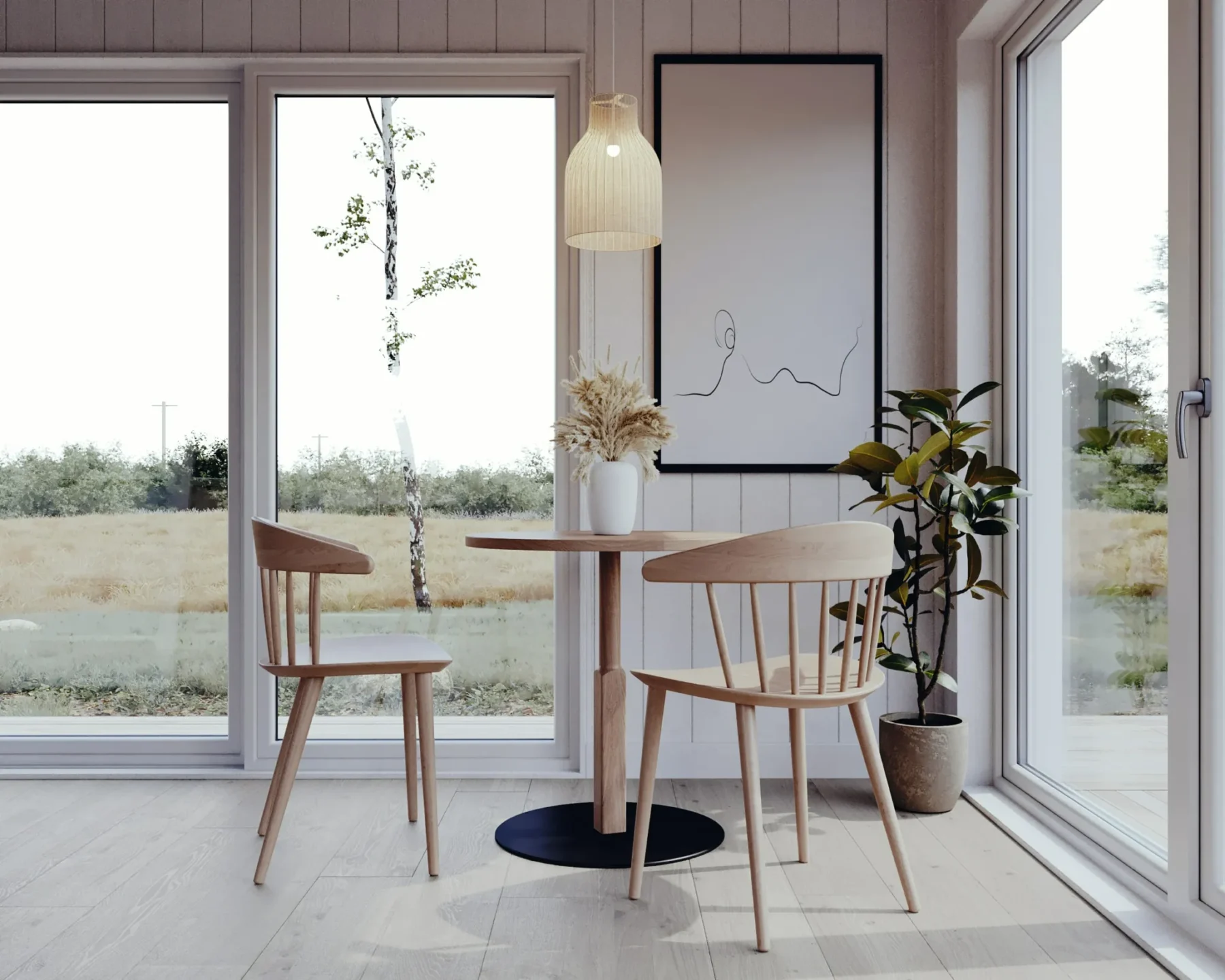 Mikrohus_Rak_R5_Interiør_kjøkkenbord_parkett