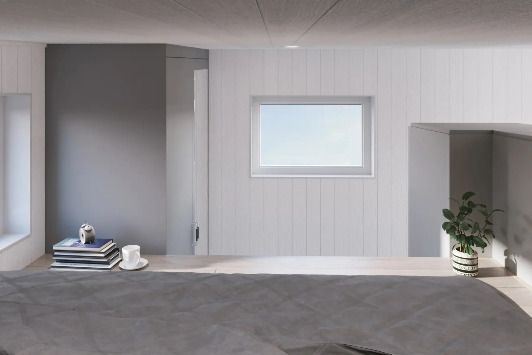 Attefallshus_Pulpet_30.3_Interior_sovloft_säng_parkett_spotlights ChatGPT sade: Microhus_Pulpet_30.3_Interiør_soveloft_seng_parkett_spotlights