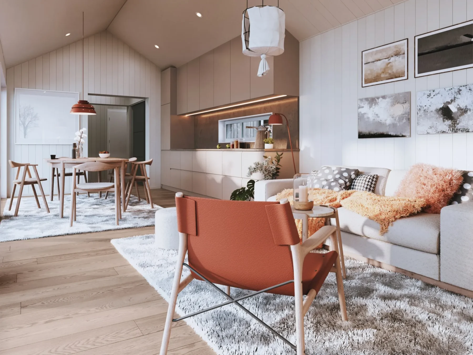 Helårsbolig_Klassisk_80.6T_Interiør_beige_kjøkken_spiseplass_stue_sofa