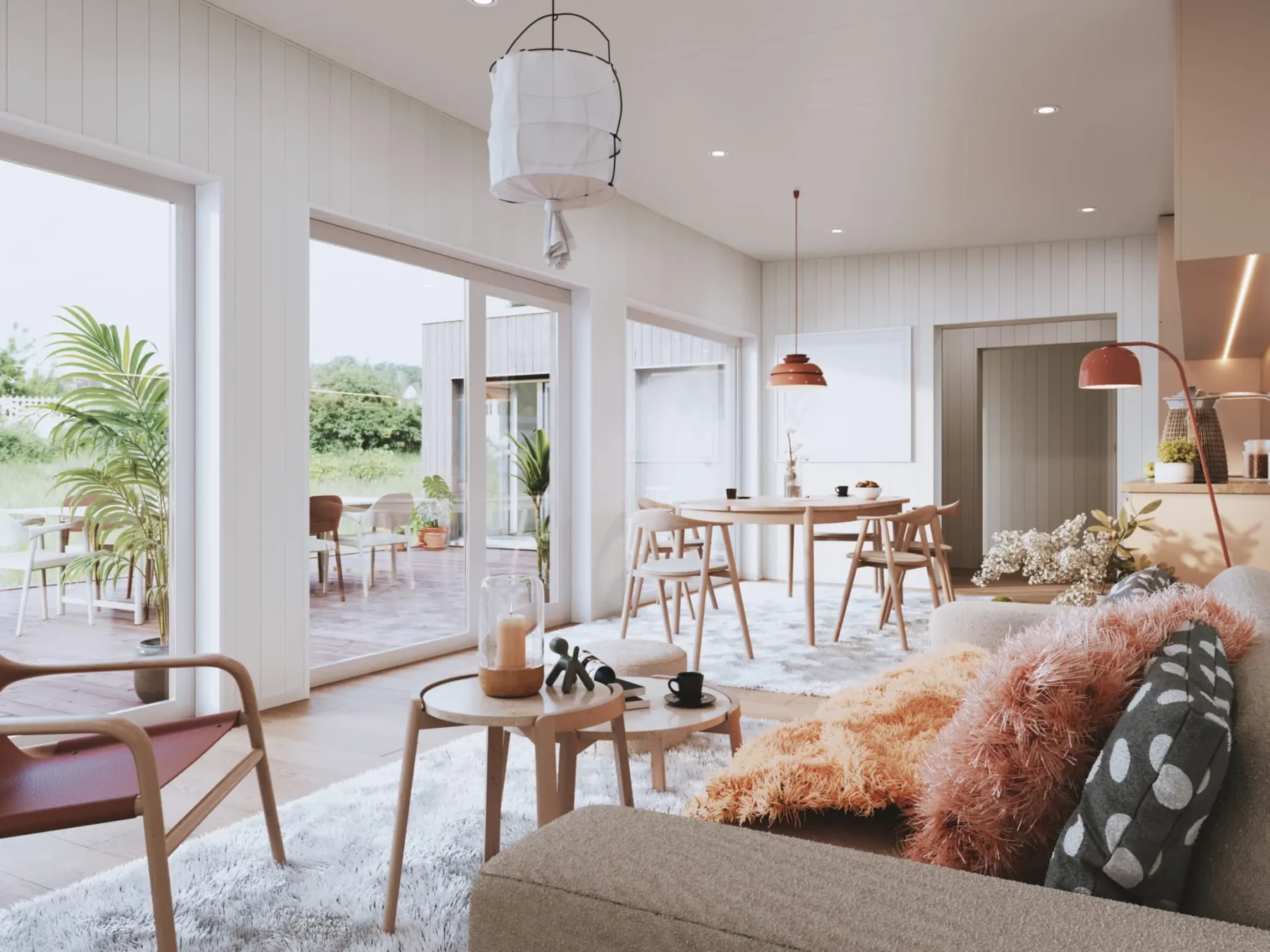 Helårsbolig_Rak_80.6T_Interiør_stue_trepanel_skyvedører_store_vinduer